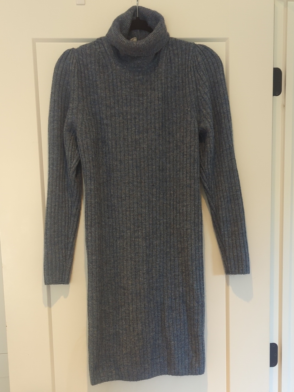 GAP Ribbed Turtleneck Sweater Dress With Puff Sleeve